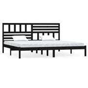 Letto matrimoniale | Letto per adulti | Giroletto Nero in Legno Massello di Pino 200x200 cm