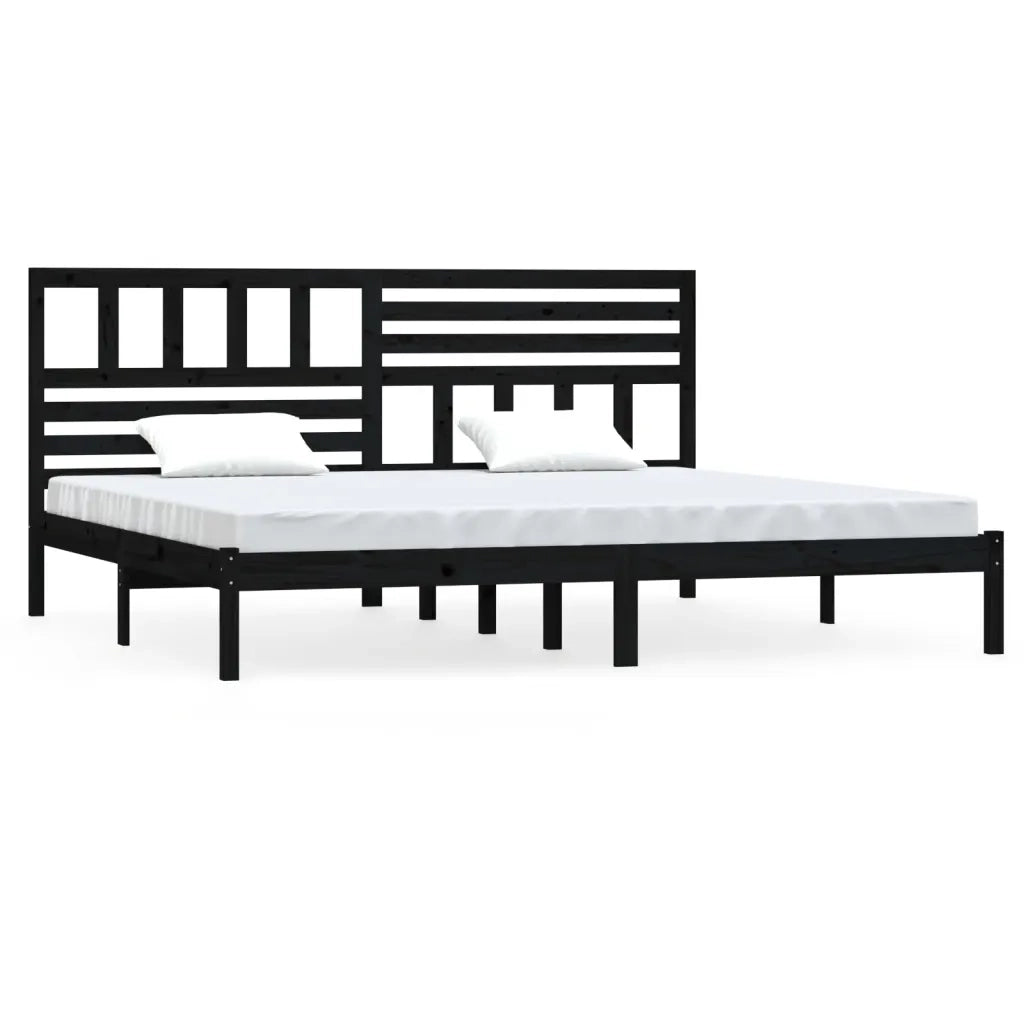 Letto matrimoniale | Letto per adulti | Giroletto Nero in Legno Massello di Pino 200x200 cm