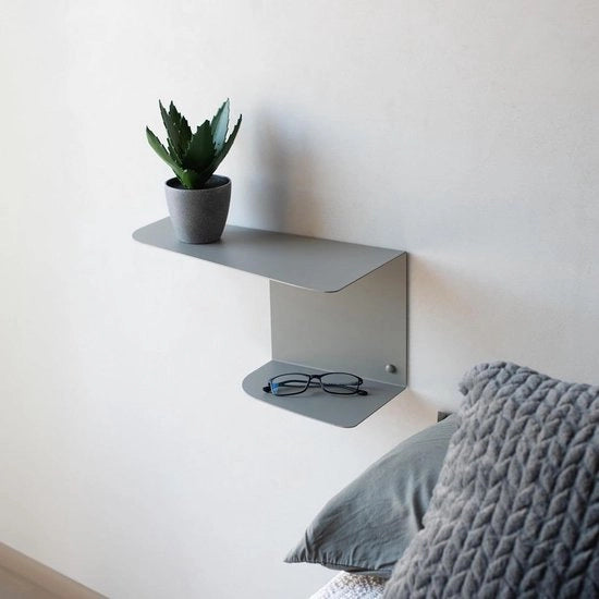 Set di Notti da Camera in Legno 2 pezzi | 40 x 20 cm | Completo per Letto | Tavolo da Notte Galleggiante | Notti da Camera Sottili | Tavolo da Cassetta per Aree di Entrata Moderne | Design Industriale (Grigio)