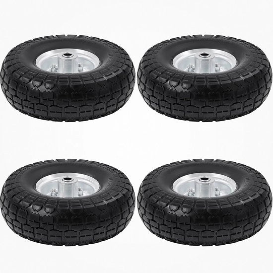 4 x ruota in PU, cerchione, diametro x B 255 x 80 mm, 4,10/3,50-4, anello in acciaio 16 mm, impermeabile, resistente alle abrasioni, ruota di scorta per carrello da trasloco, pneumatici per carrello da trasloco