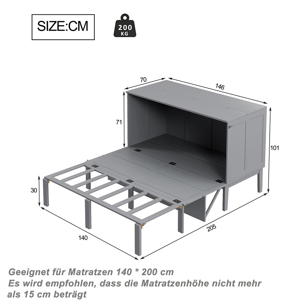 Letto a muro per bambini - Xylo - 140x200 cm - Grigio - Verticale