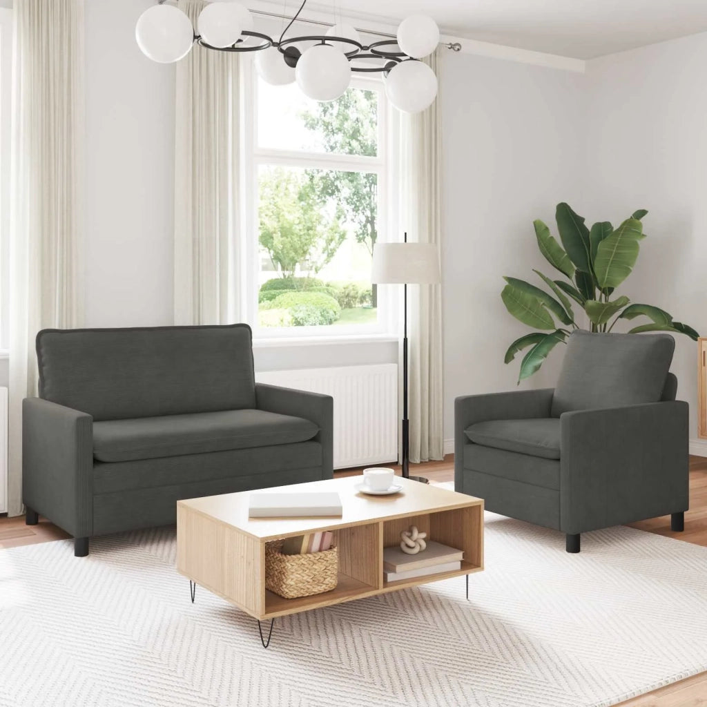 Set di divani 2 pcs Grigio Scuro Tessuto