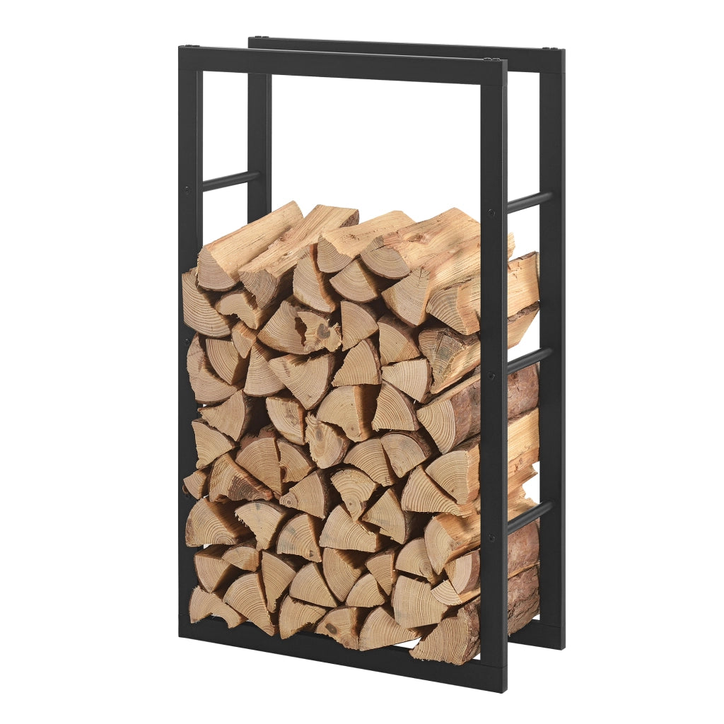 Portalegna 'Täby' (LxPxA) 60 x 25 x 100 cm Deposito per Legna da Ardere Supporto Tronchi Scaffale in Acciaio da Legnaia - Nero [en.casa]