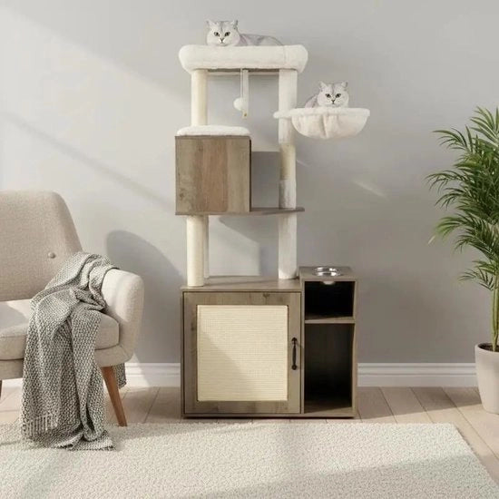 Cattivaiuola - Protezione per cattivaiuola con torre di arrampicata in sisal e pallone appeso - Grigio