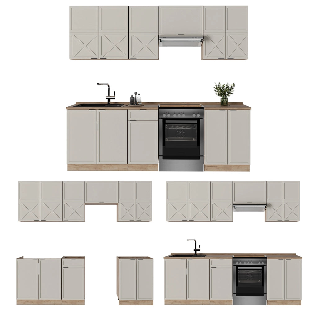Cucina componibile Fame-Line GrigioBeige/Rovere dorato 240 cm, PL Marmo Vicco