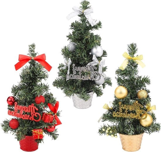 Set di 3 Mini Tavoli per Natale 30 cm Albero di Natale Artificiale con Ornamenti per Feste di Natale a Casa Decorazione di Tavolo