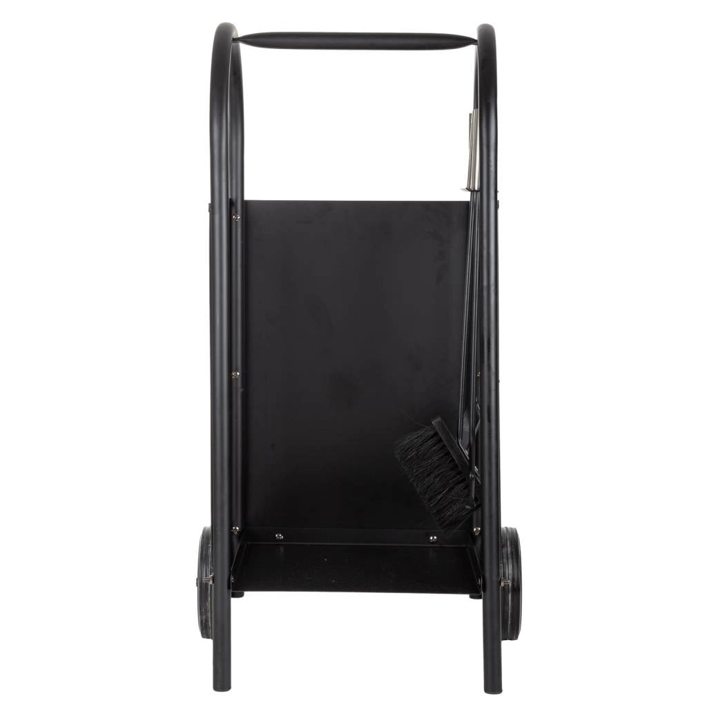 Portalegno in metallo con attrezzi da camino nero 35x32x81h