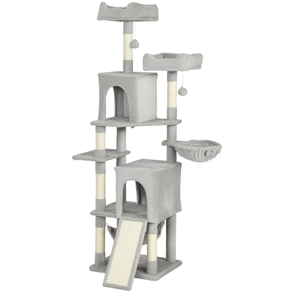 Albero tiragraffi per gatti con piattaforme, nicchie e amache ¨C zephmum ¨C grigio chiaro 177 cm