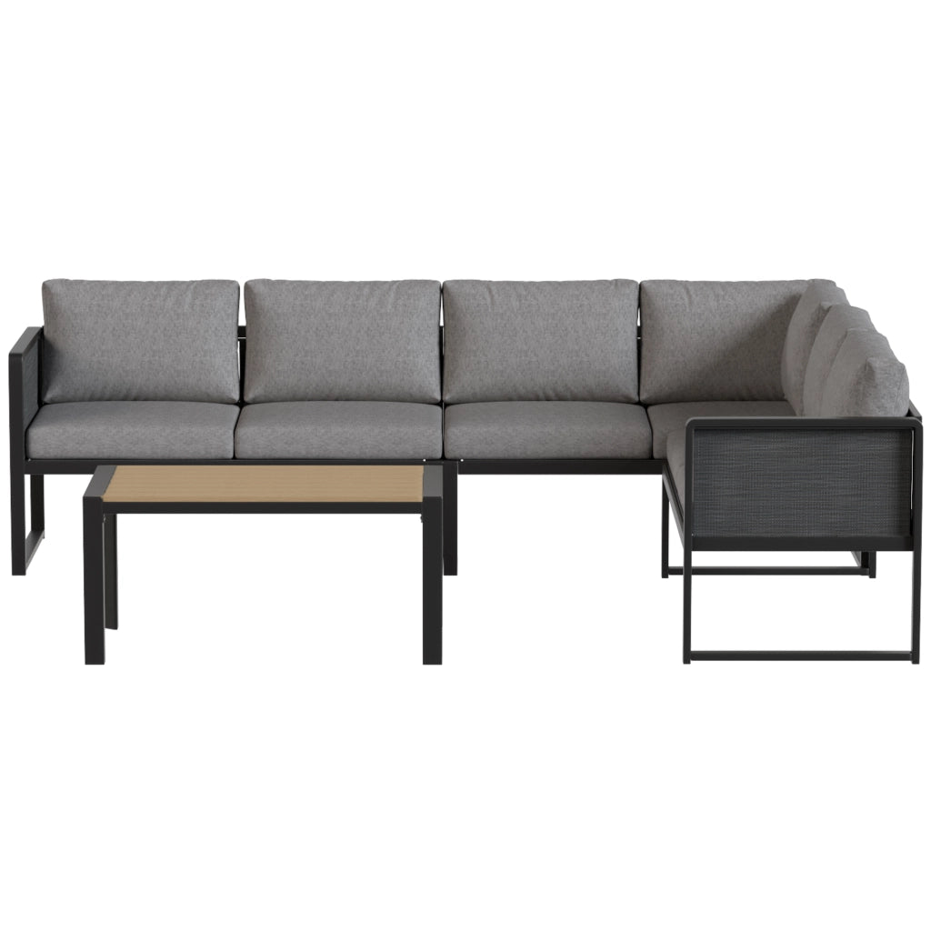 Divano angolare esterno 6 posti con tavolino e cuscini ¨C zephmum ¨C grigio scuro