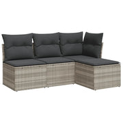 Set Divano da Giardino 4pz | Set Salotto da Giardino con Cuscini Grigio Chiaro Polyrattan