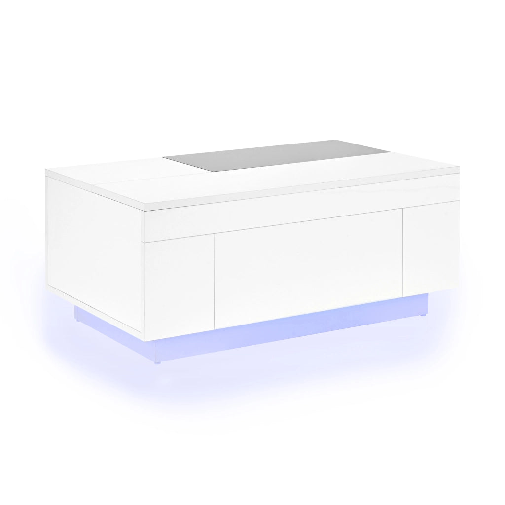 OKWISH Tavolino da Salotto Moderno con Piano Estensibile, Cassetto Nascosto Soft Close e LED Bluetooth, 80 x 50 x 35.5 cm