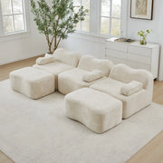 Divano Modulare 3 Posti U con Ottomans e Cuscini Braccioli ¨C Xylo ¨C Beige, Tessuto