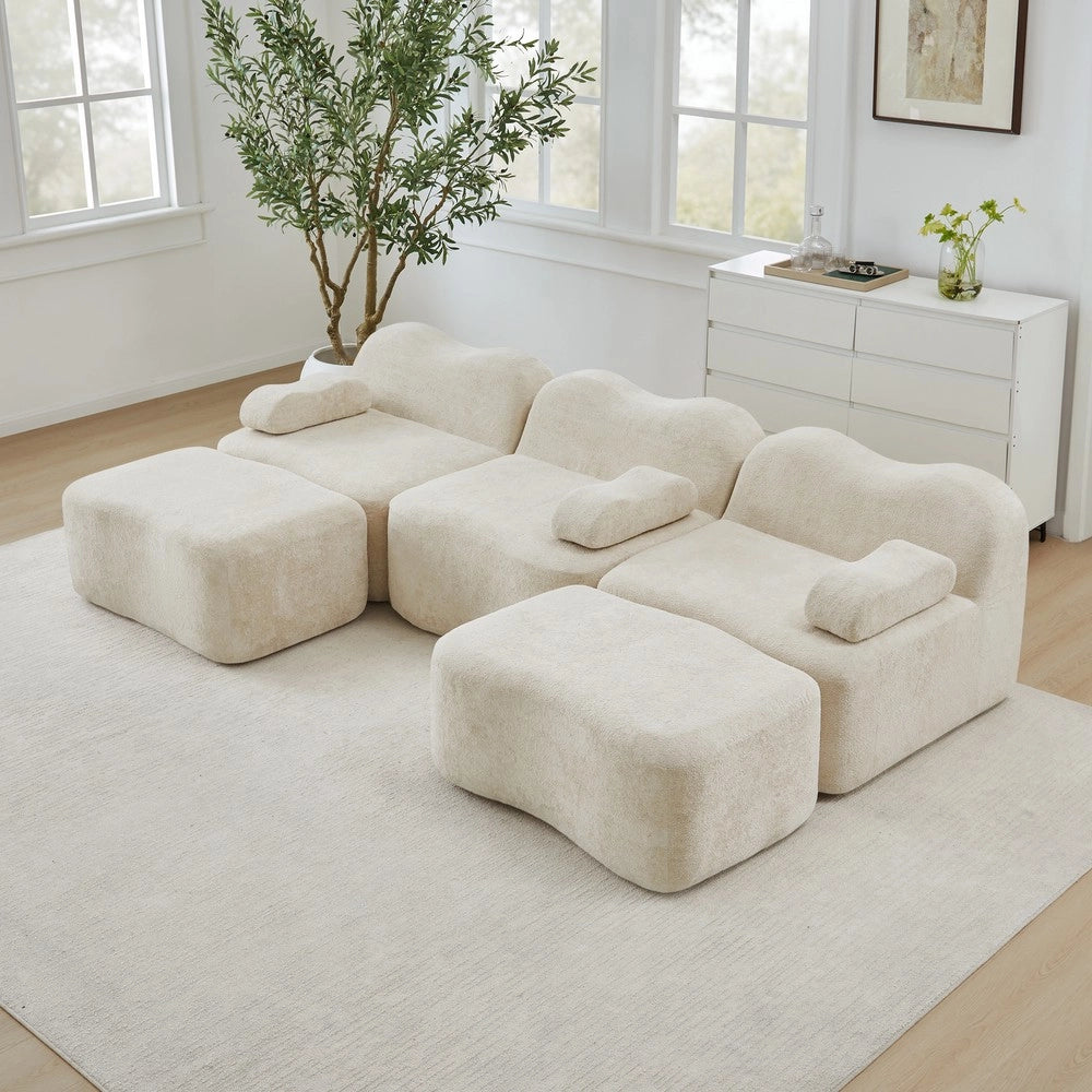 Divano Modulare 3 Posti U con Ottomans e Cuscini Braccioli ¨C Xylo ¨C Beige, Tessuto
