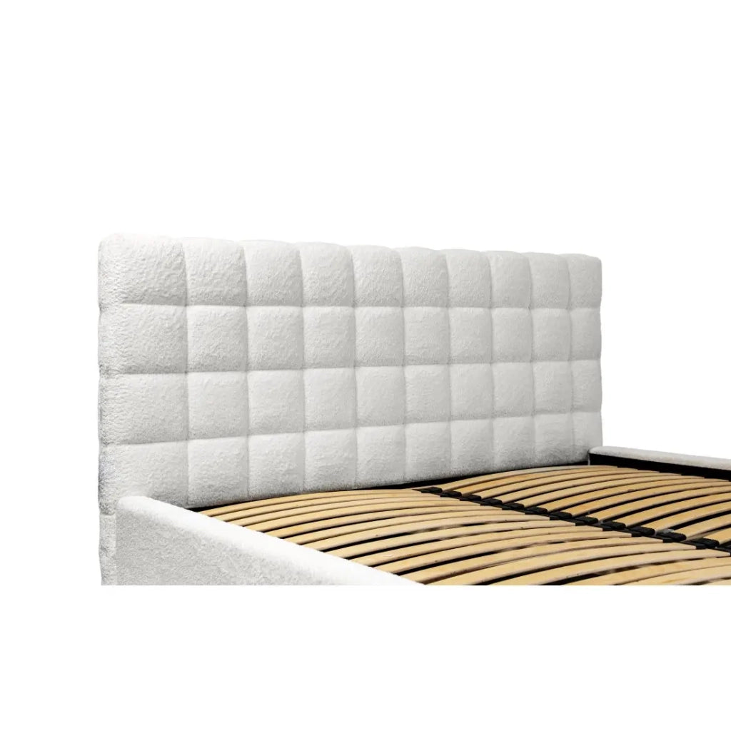 Letto MILLIO – Avorio – 160x200 cm – Tessuto chenille bouclé – Rete inclusa – Comfort da hotel 5 stelle