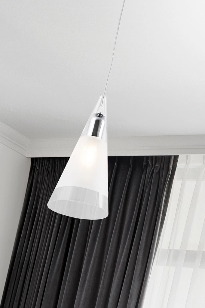 Lampada a sospensione RENOIR 3 Elementi - Struttura in Metallo Cromato e Diffusore in Vetro Soffiato Bianco Satinato, Attacco E27, IP20 - Rossini