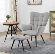 Poltrona relax con pouf effetto velluto, grigio chiaro