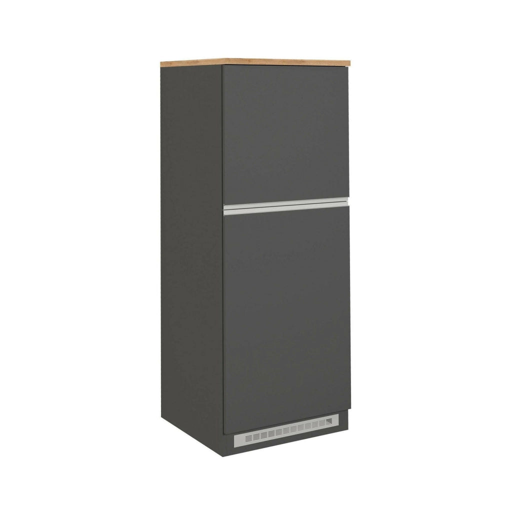 Dispensa da cucina Mesarthim, Mobile multiuso, Armadio porta frigo a 2 ante, 100% Made in Italy, 60x60h165 cm, Antracite e Rovere
