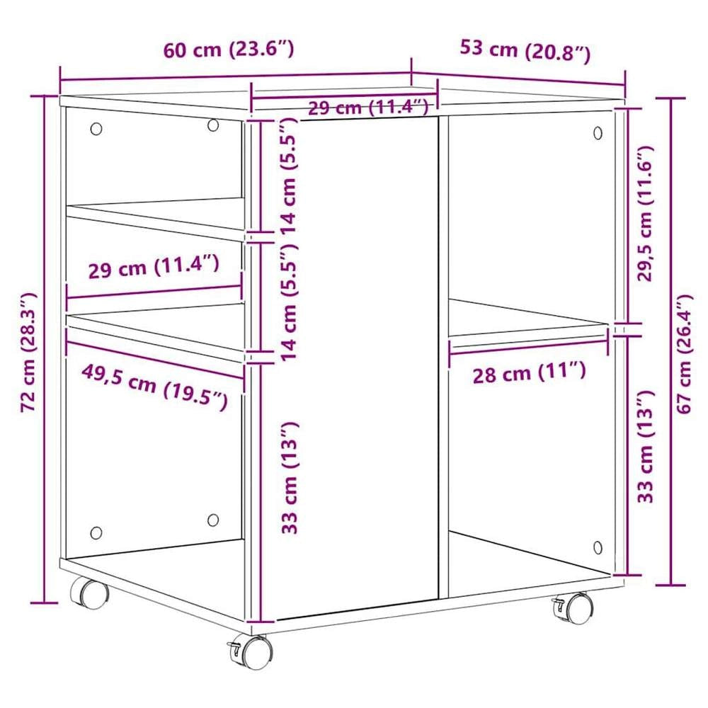 Rolling Cabinet, White, 60x53x72 Cm, Wood-based Material