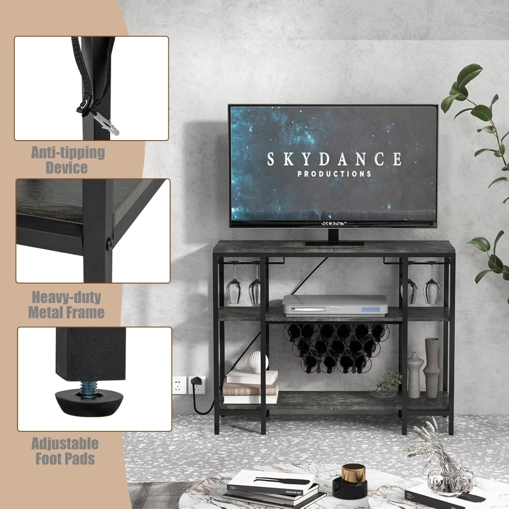 Scaffale per vino con prese per 15 bottiglie e portabottiglie, autoportante, multiuso, per cucina, bar, 113 x 35 x 85 cm (grigio), SE00031MN-LODE