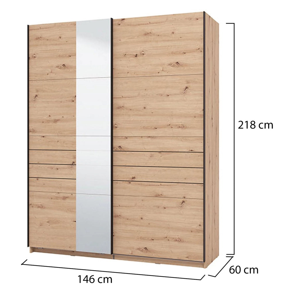 Armadio Camera da Letto Vialone, Guardaroba Grande Appendiabiti, 145.5x217.5h cm Marrone Rovere Nodi