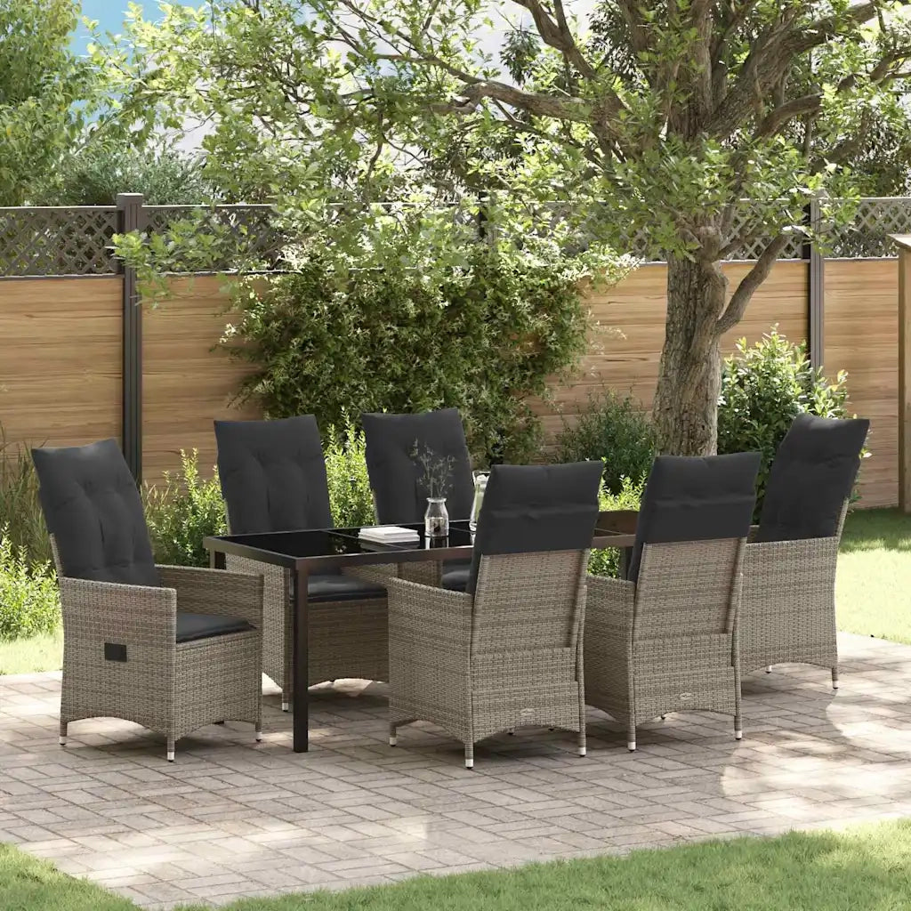 Set da Pranzo per Giardino con cuscino 7 pcs Grigio polyrattan 3379553