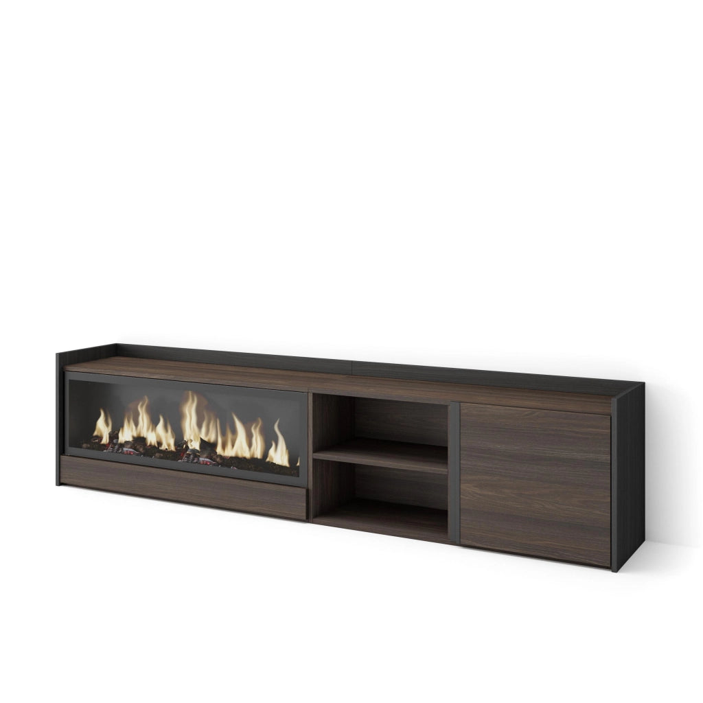 Mobile TV Soggiorno, 212x50x35 cm, Per TV fino a 80", Camino elettrico XXL, Rovere scuro e Nero