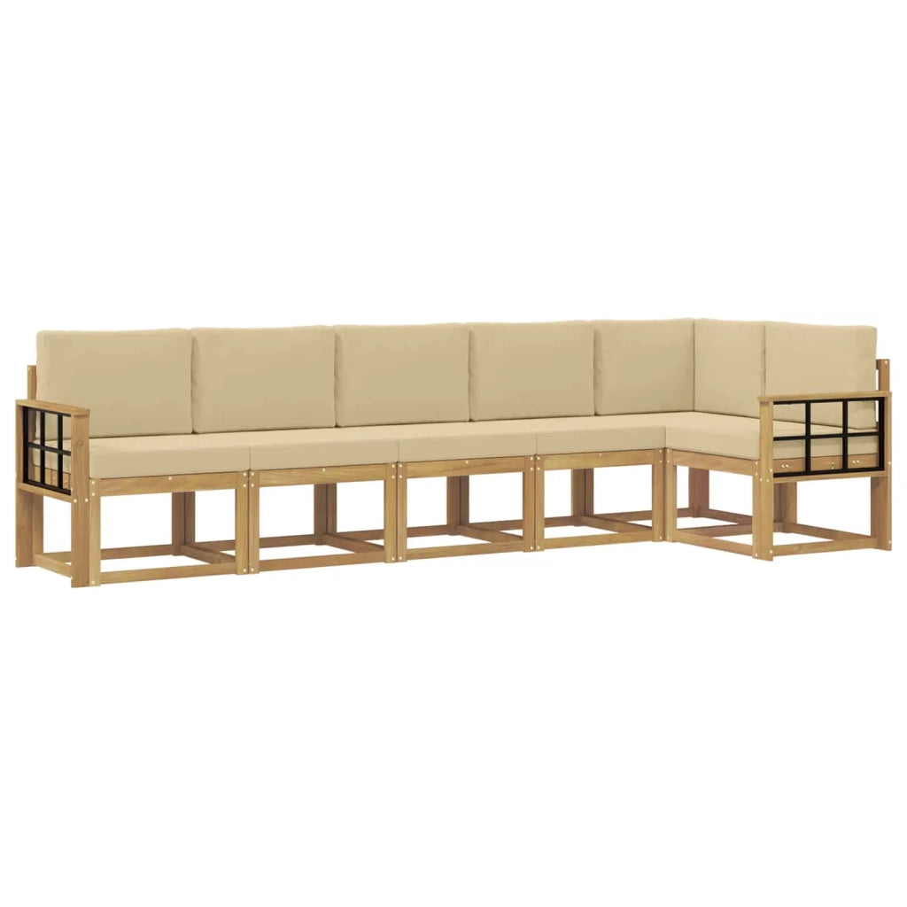 Set di divani da esterno 6 pcs Bianco e Beige Poliestere
