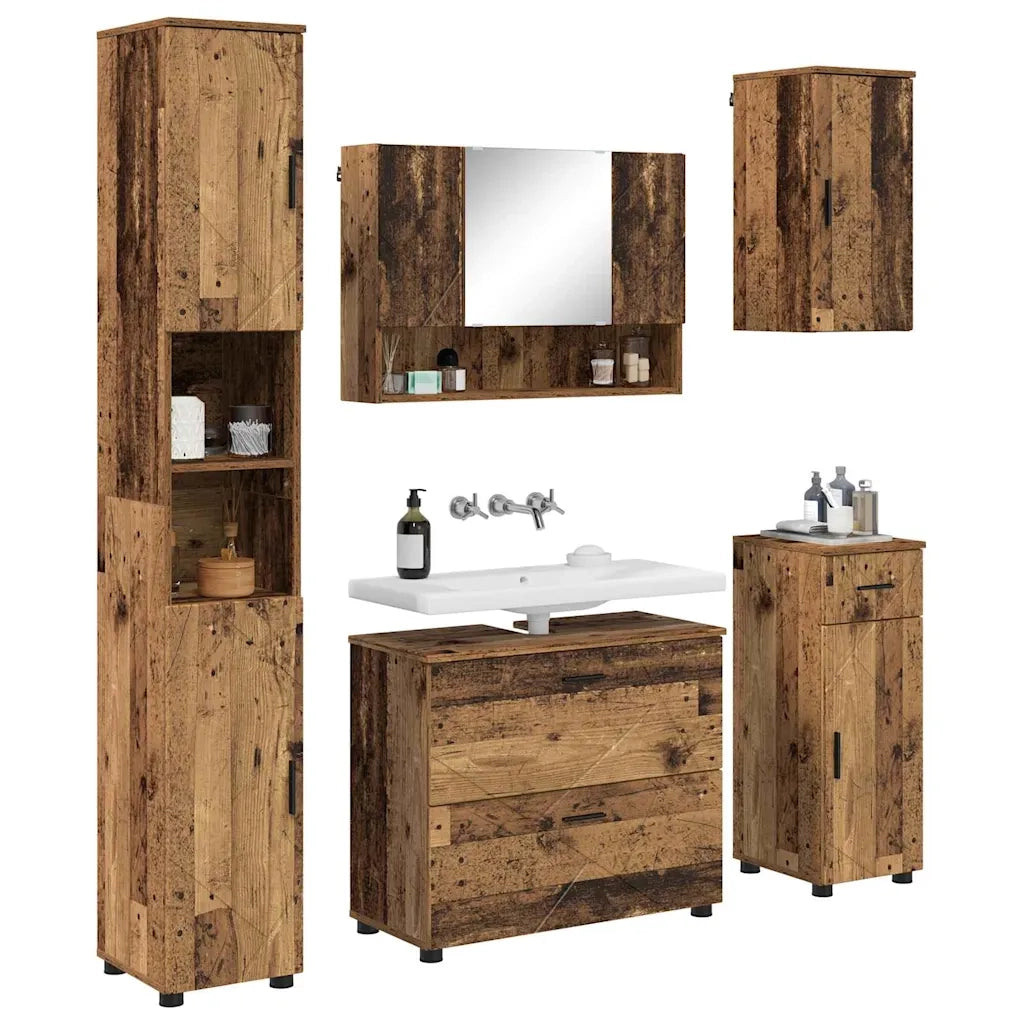 Set di mobili per il bagno con cassetto 5 pcs Legno vecchio