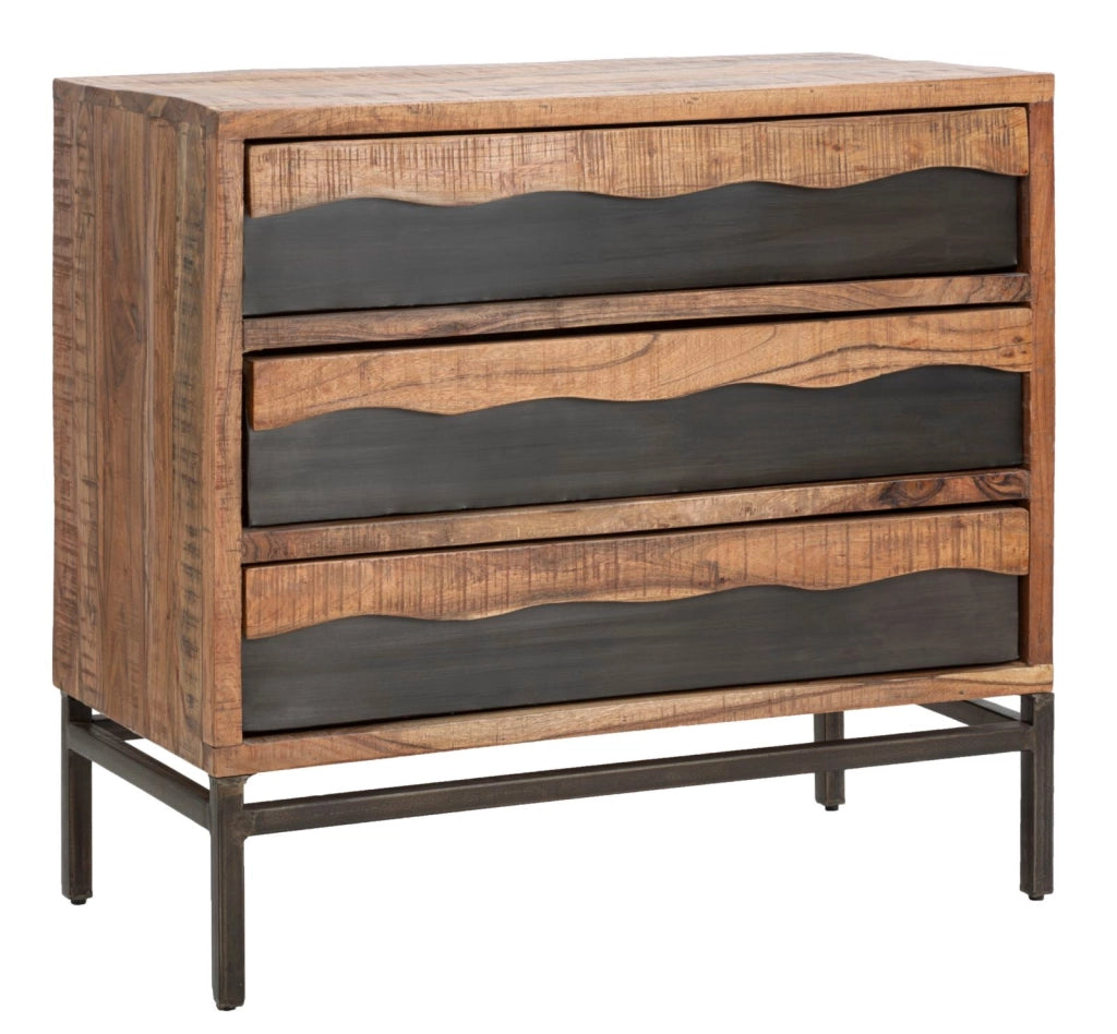 Comò Yellowstone 88x45x80 cm in Legno di Acacia e in Ferro Marrone e Nero