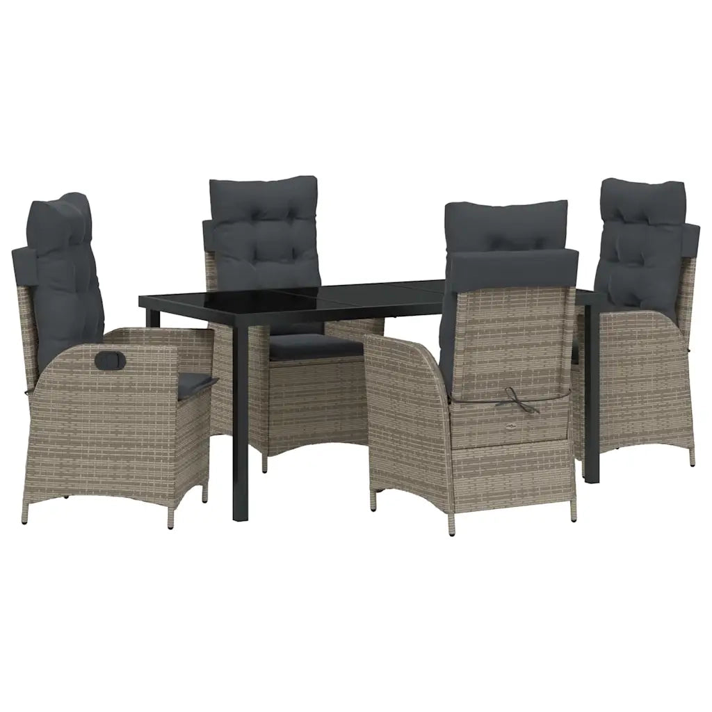 Set da Pranzo per Giardino con cuscino 5 pcs Grigio polyrattan