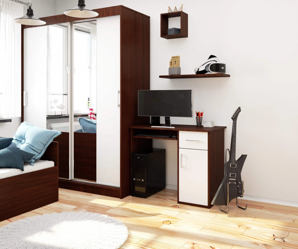 Scrivania AKORD PIN Wengé 90 cm 1 anta 1 cassetto inserto frontale Bianco 90x50x74 cm