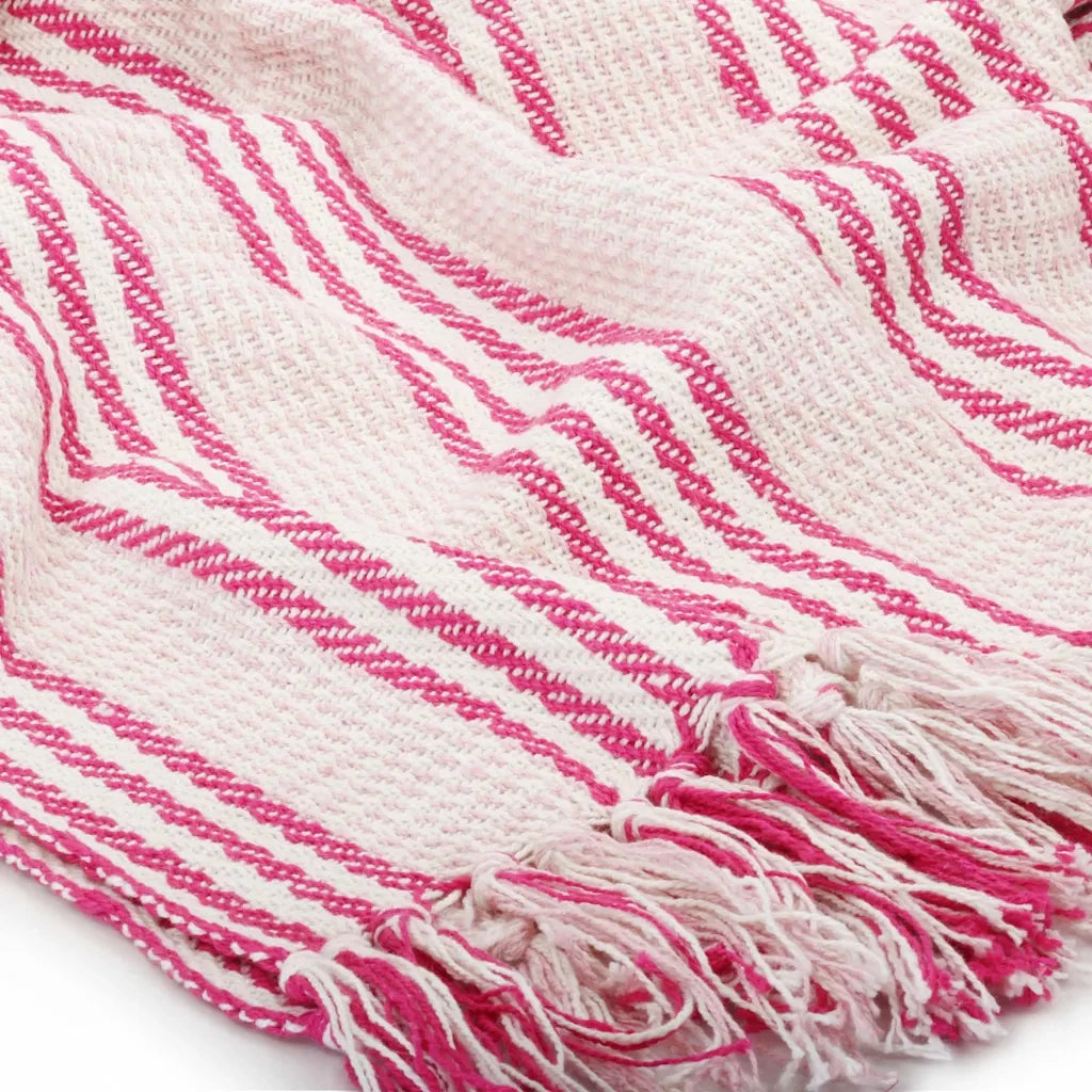 Copriletto in Cotone a Righe 220x250 cm Rosa e Bianco