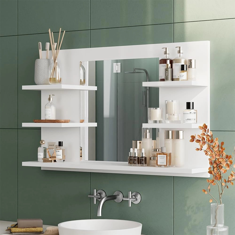Specchio contenitore bagno Wilbur, Bianco, 78 x 50 cm con ripiani