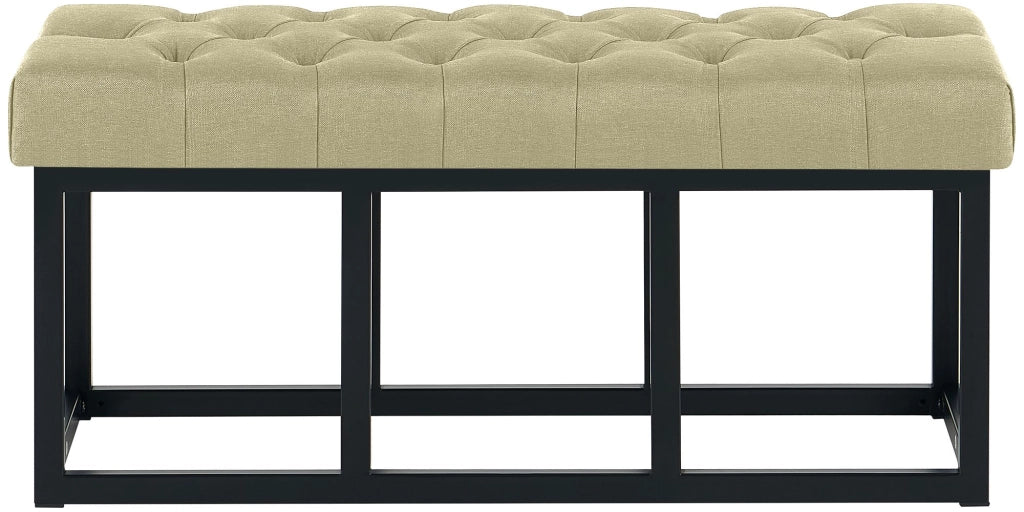 Panca design AMUN in metallo nero opaco e tessuto Tortora,100 cm