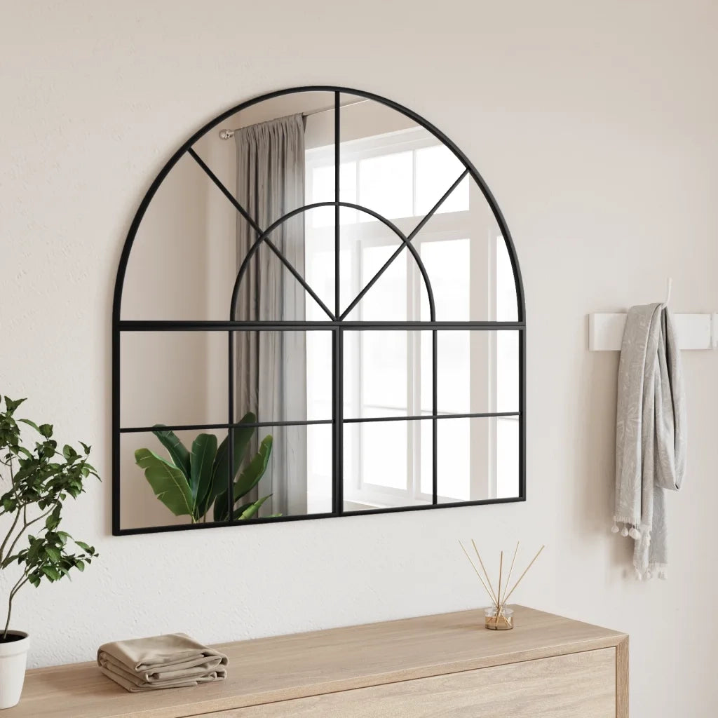 Specchio da Parete-Specchio a Muro-Specchio Decorativo Nero 100x90 cm Arco in Ferro