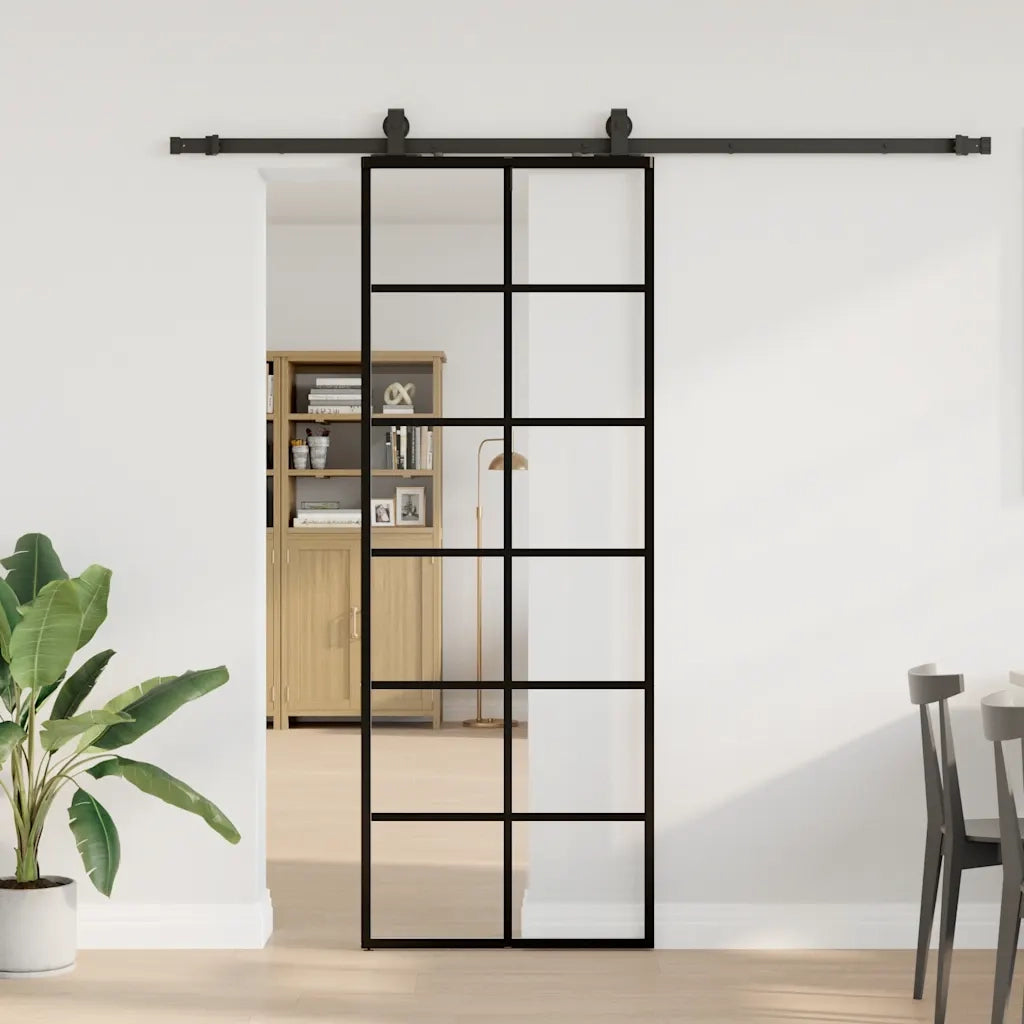 Porta Scorrevole con Ferramenta Nera 76x205 cm in Vetro ESG 3375930