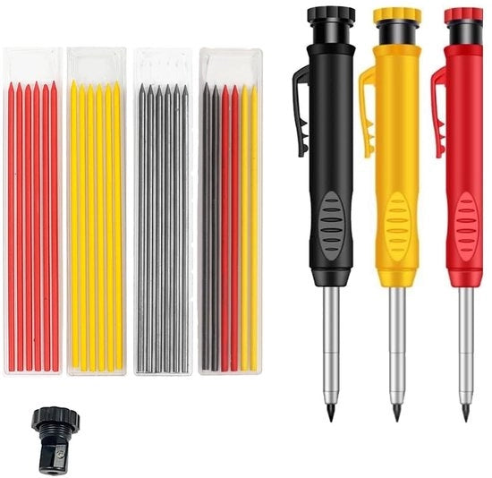 Set di punti per carpenteria, multifunzionali, riempimenti solide, punteruolo, pennarelli, pennarello con trapano integrato per la lavorazione del legno, kit con astuccio (5 pezzi)