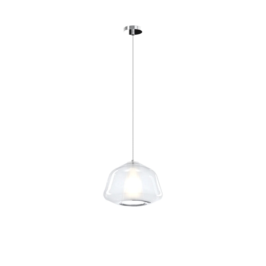 Sospensione Contemporaneo Double Skin Metallo Cromo Vetro Trasp 1 Luce E27
