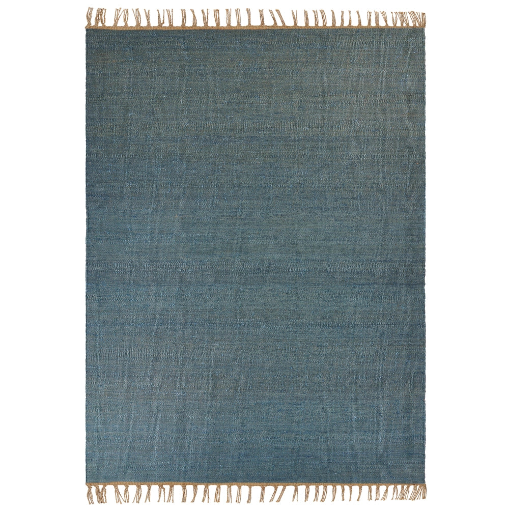 Tappeto in iuta blu 160 x 230 cm tessuto a mano con frange in stile boho per la sala della camera da letto