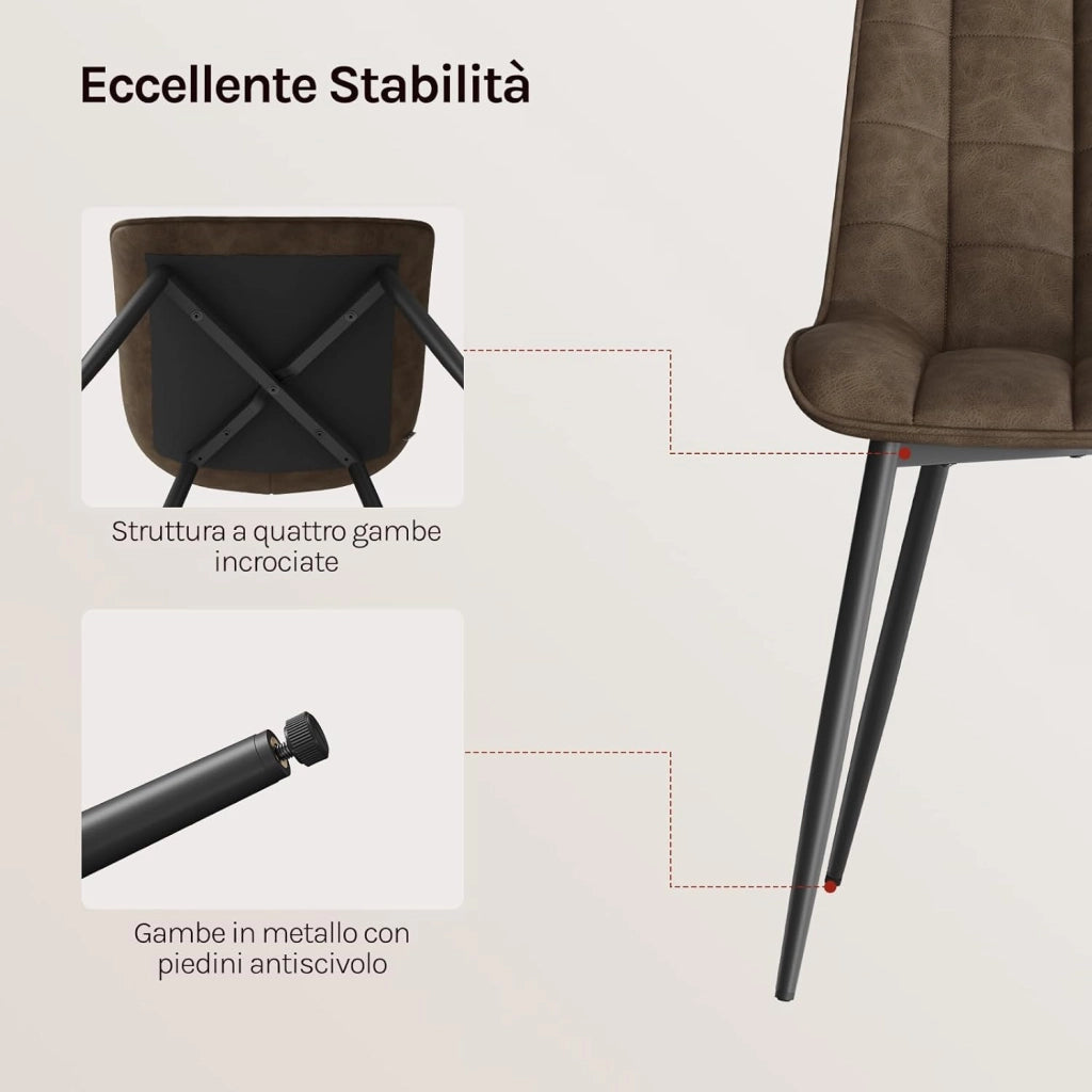 Sedie da Pranzo con Schienale senza Braccioli Sgabello in Ecopelle per Cucina Marrone BH207br-2