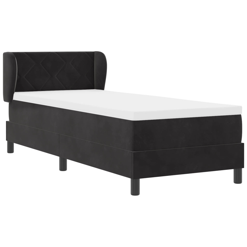 Letto Box Spring con Materasso Nero 80x200 cm in Velluto