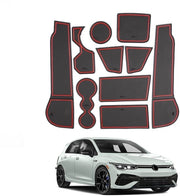 Accessori per VW Golf 8 MK8 GTE GTI GTD 2020-2023 - Middenconsole Antislipmatta - Bekerhoudermatta - Deurgleufmatta - Opbergdoos Antislipmatta (Rossa)