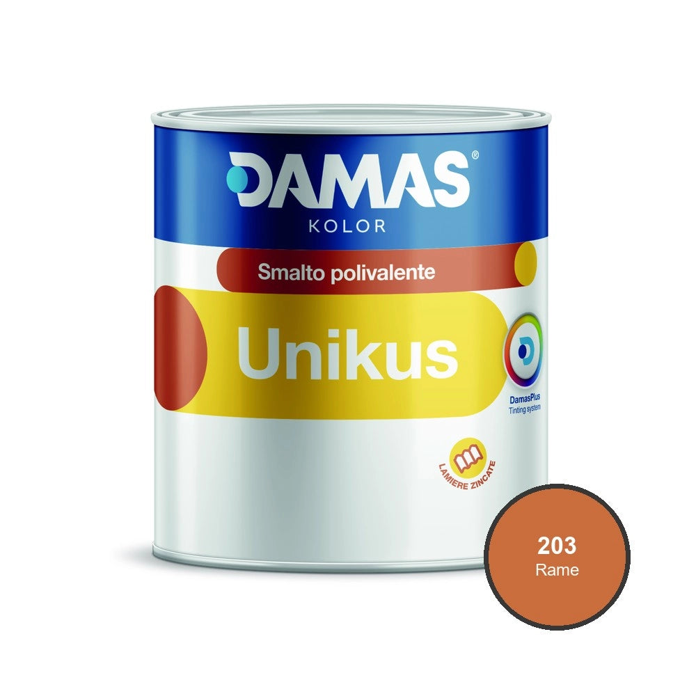 Damas unikus lucido smalto polivalente zincato alluminio plastica pvc *** formato 0,750 lt, colore- 203 rame, confezi...
