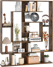 Libreria Scaffale Geometrico Spirale ad Angolo Retto a 7 Ripiani, Scaffale Espositivo in Legno Salvaspazio, Libreria per Camera da Letto, Soggiorno e Salotto, 125 x 22 x 150 cm (Marrone)
