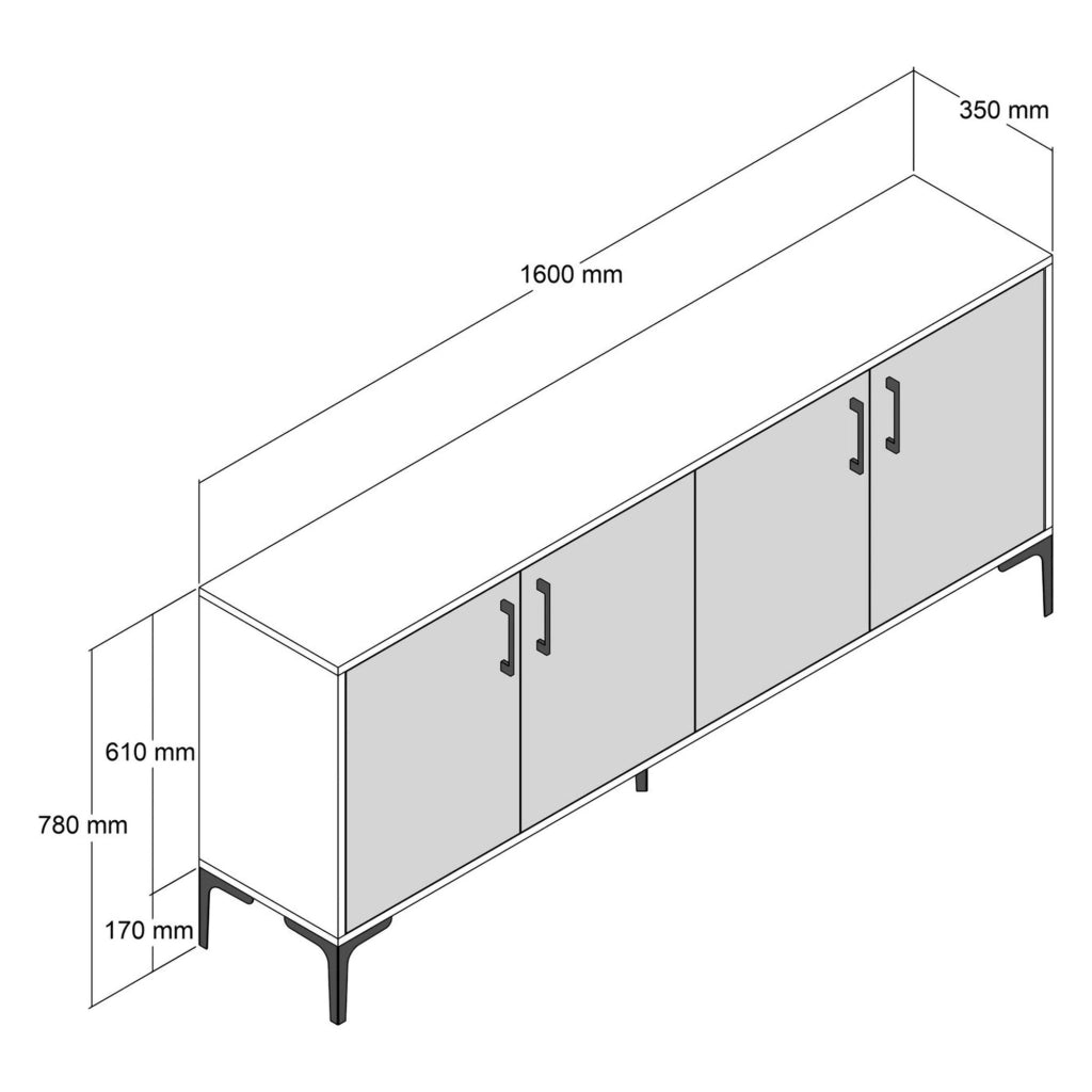 Madia Sinopoli, Credenza 2 Ripiani, 160x35x78h cm Nero Marmo