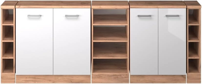 Set di mobili sottotetto Rion, Bianco lucido, 210 cm Set di 5 carcasse armadio profondità 60 cm, adatto per il salvaspazio sotto tetti spioventi