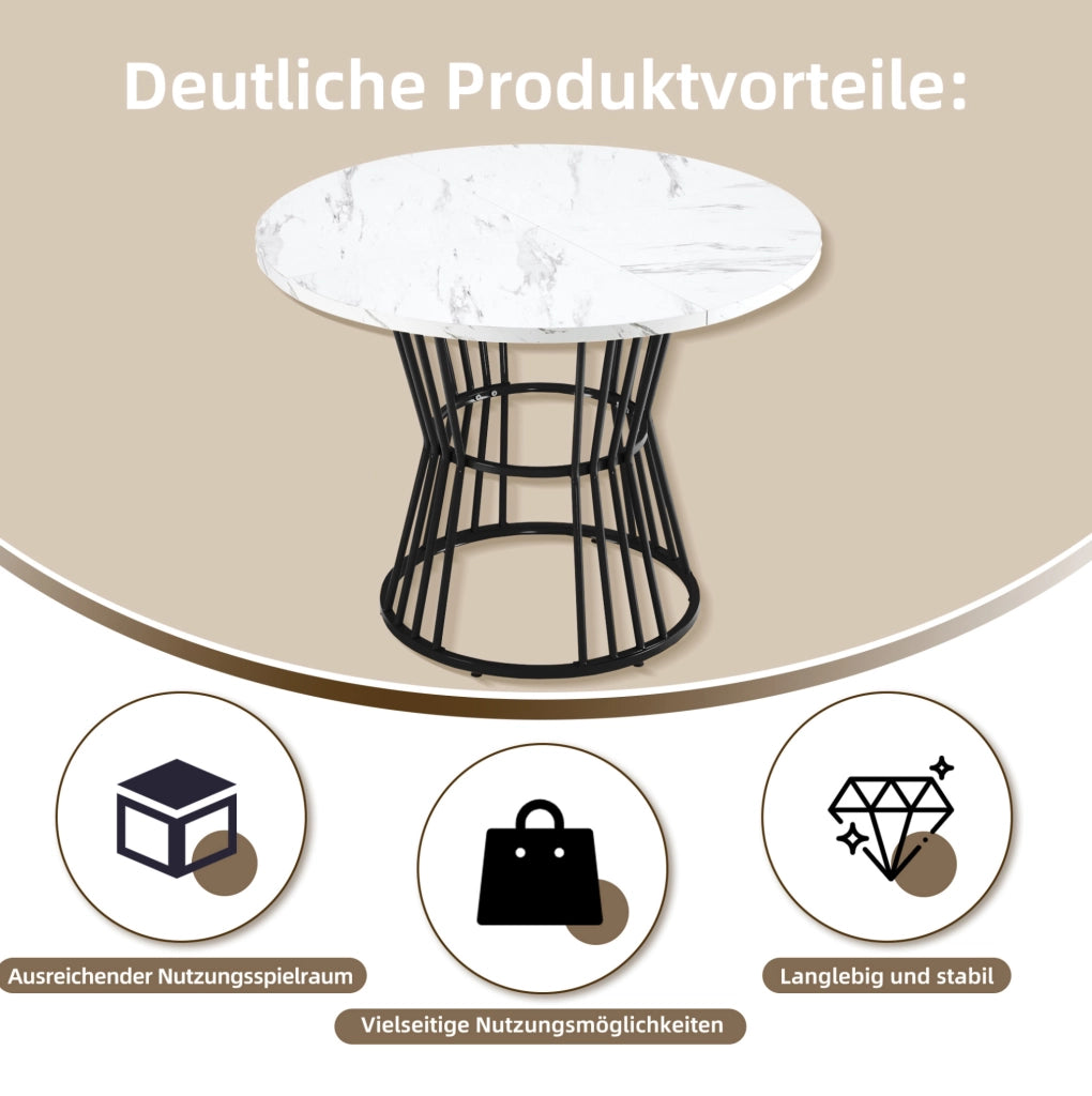 TAVOLO DA PRANZO ROTONDO 100 cm MDF NERO EFFETTO MARMO