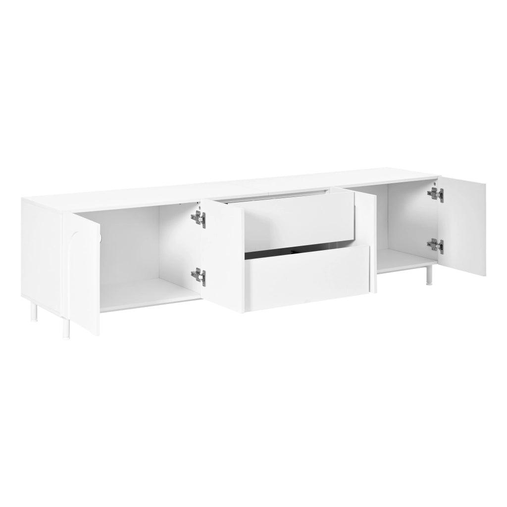 Mobile porta TV con 4 ante e 2 cassetti, tavolino basso coordinato, per soggiorno, in MDF e truciolare, bianco
