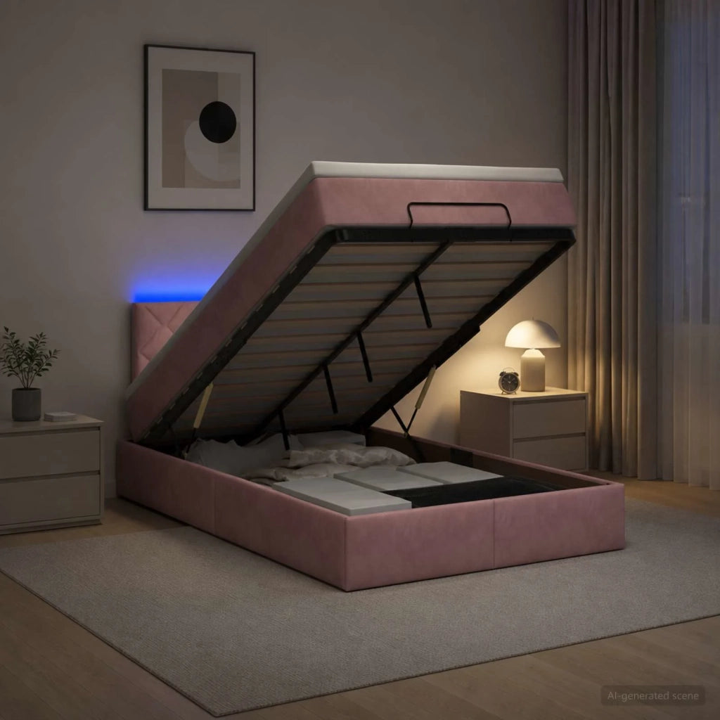 Letto Ottomano con Materasso e LED Rosa 120 x 200 cm Velluto 3457208