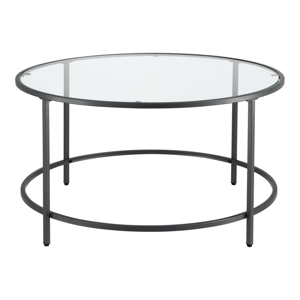Tavolino Rotondo Kouvola con Piano in Vetro Ø 84 x 46 cm - Nero [en.casa]